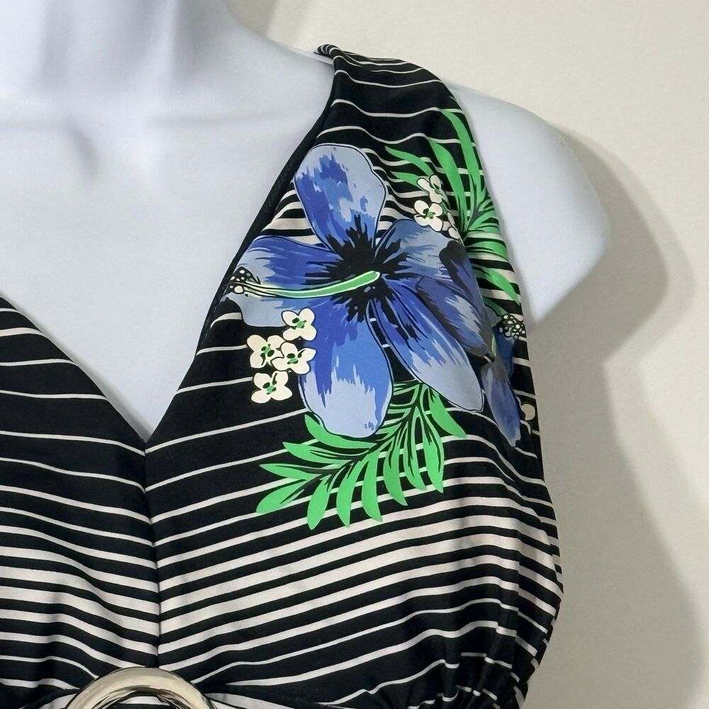 Addition Elle Black & White Striped Tankini Top | Floral Design | XL - Picture 5 of 8